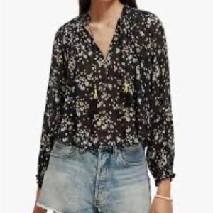 Scotch & Soda Amsterdam Contrast Ruffle Blouse in Dandelion Black Size 36=XS